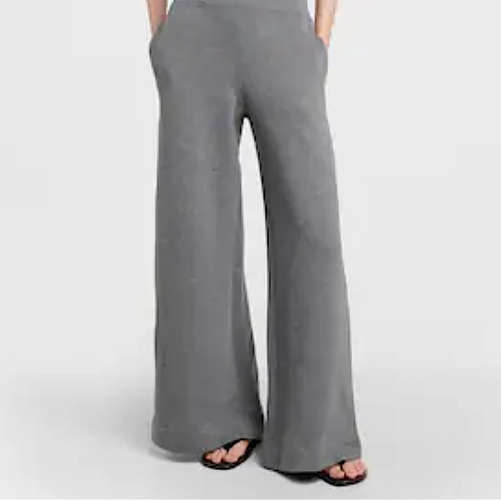 THEORY Lounge Trousers Grey Wide Leg Brushed Knit Size 8